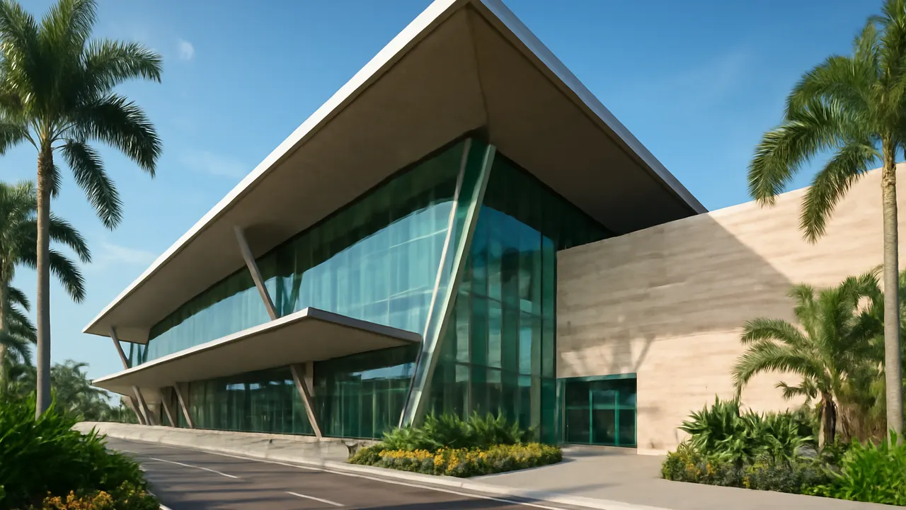 Modern airport terminal in Punta Cana with contemporary architectural design and tropical vegetation, representing the evolution of air connectivity